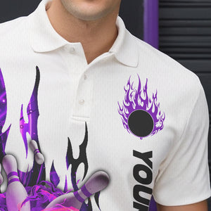 Custom Purple Flame Bowling Shirts For Men, Galaxy Bowling Team Shirts Bowling Uniform IPHW7084