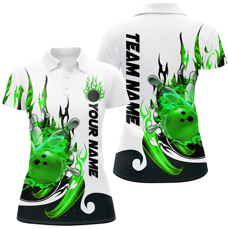 Custom Blue Flame Bowling Shirts For Women, Galaxy Bowling Team Shirts Bowling Uniform IPHW7085