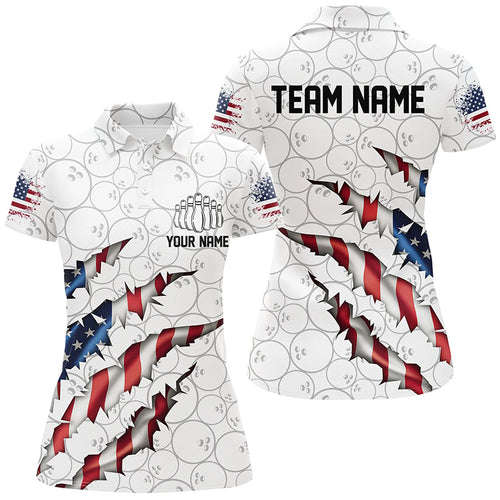 Custom Patriotic Bowling Shirts For Women, US Bowling Team Shirts American Flag Bowling IPHW7382