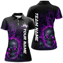 Load image into Gallery viewer, Purple Smoke Flame Custom Skull Ladies Bowling Shirts, Bowling Team Uniform Halloween Outfit IPHW7391