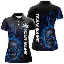 Load image into Gallery viewer, Blue Smoke Flame Custom Skull Ladies Bowling Shirts, Bowling Team Uniform Halloween Outfit IPHW7392