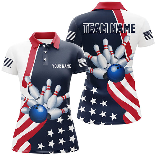 Custom Patriotic Bowling Shirts For Women, US Bowling Team Shirts American Flag Shirt IPHW7395