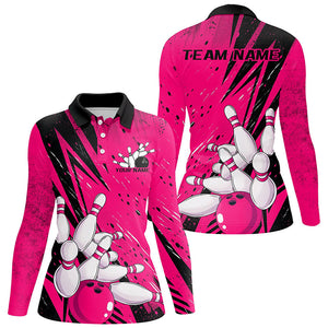 Black And Pink Custom Grunge Ladies Bowling Shirt, Bowling League Shirt Bowling Team Jersey IPHW7908