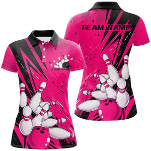 Black And Pink Custom Grunge Ladies Bowling Shirt, Bowling League Shirt Bowling Team Jersey IPHW7908