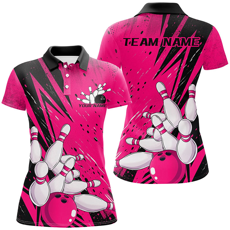 Black And Pink Custom Grunge Ladies Bowling Shirt, Bowling League Shirt Bowling Team Jersey IPHW7908