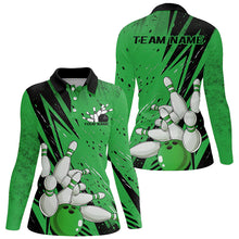 Load image into Gallery viewer, Black And Green Custom Grunge Ladies Bowling Shirt, Bowling League Shirt Bowling Jersey IPHW7909