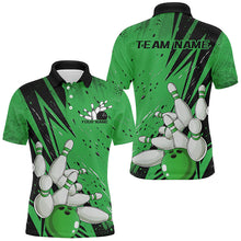 Load image into Gallery viewer, Black And Green Custom Grunge Bowling Shirts For Men, Bowling League Shirt Bowling Team Jersey IPHW7909