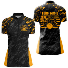 Load image into Gallery viewer, Black And Yellow Camo Custom Patriotic Bowling Shirt Women, American Flag US Bowling Shirt IPHW7915
