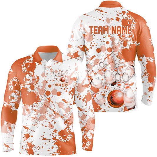Custom White And Orange Bowling Shirts For Men, Bowling Team Shirts Bowling Jerseys With Name IPHW7917