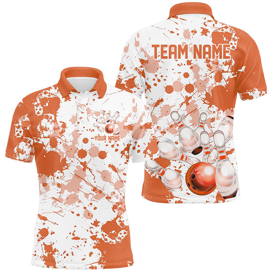Custom White And Orange Bowling Shirts For Men, Bowling Team Shirts Bowling Jerseys With Name IPHW7917