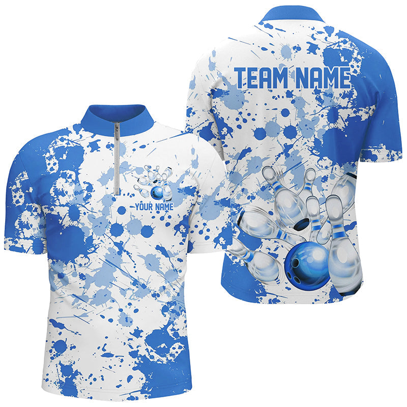 Custom White And Blue Bowling Shirts For Men, Bowling Team Shirts Bowling Jerseys With Name IPHW7918