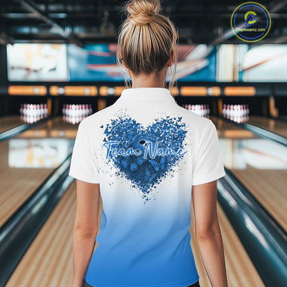 Custom Blue Butterflies Heart Bowling Women Quarter-Zip Shirts, Bowling League Shirt IPHW10236