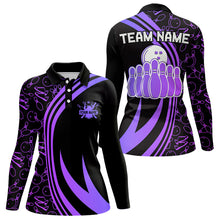 Load image into Gallery viewer, Black Women bowling shirts Custom Purple neon team league bowling jerseys, gifts for bowlers NQS9667