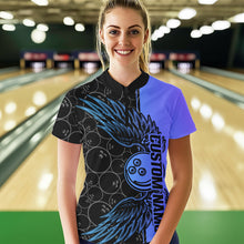 Load image into Gallery viewer, Blue And Purple Custom Bowling Tournament Women Quarter-Zip Shirts, Bowling Ball And Wings IPHW8845