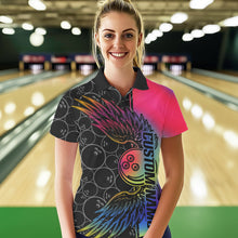 Load image into Gallery viewer, Colorful Rainbow Custom Bowling Tournament Women Polo Shirt, Bowling Ball And Wings Jerseys IPHW8846