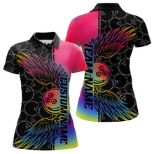 Load image into Gallery viewer, Colorful Rainbow Custom Bowling Tournament Women Polo Shirt, Bowling Ball And Wings Jerseys IPHW8846