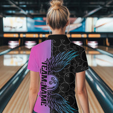 Load image into Gallery viewer, Blue And Pink Custom Bowling Tournament Women Quarter-Zip Shirts, Bowling Ball And Wings IPHW8847