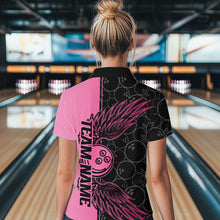 Load image into Gallery viewer, Black And Pink Custom Bowling Tournament Women Quarter-Zip Shirts, Bowling Ball And Wings IPHW8848
