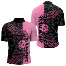 Load image into Gallery viewer, Black And Pink Custom Bowling Tournament Men Quarter-Zip Shirts, Bowling Ball And Wings Jerseys IPHW8848