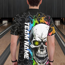 Load image into Gallery viewer, Custom Rainbow Color Flame Skull Bowling Men Polo Shirts, Bowling Pattern Team League Shirt IPHW8852
