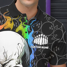 Load image into Gallery viewer, Custom Rainbow Color Flame Skull Bowling Men Polo Shirts, Bowling Pattern Team League Shirt IPHW8852