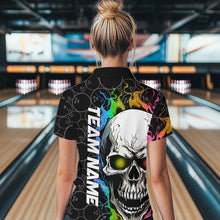 Load image into Gallery viewer, Custom Rainbow Flame Skull Bowling Women Quarter-Zip Shirts, Bowling Team League Shirt IPHW8852