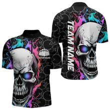 Load image into Gallery viewer, Custom Blue And Pink Flame Skull Bowling Men Quarter-Zip Shirts, Bowling Pattern Team League Shirt IPHW8853