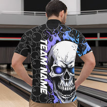 Load image into Gallery viewer, Custom Blue And Purple Flame Skull Bowling Men Quarter-Zip Shirts, Bowling Team League Shirt IPHW8854