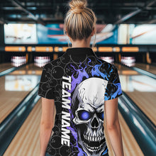 Load image into Gallery viewer, Custom Blue And Purple Flame Skull Bowling Women Quarter-Zip Shirts, Bowling League Shirt IPHW8854