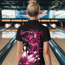 Load image into Gallery viewer, Custom Pink Butterfly Bowling Women Quarter-Zip Shirts With Team Name, Bowling Uniform IPHW10945