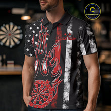 Load image into Gallery viewer, Custom Red Thin Line US Flag Patriotic Flame Dartboard Dart Men Polo Shirts, Dart Jerseys IPHW9639