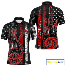 Load image into Gallery viewer, Custom Red Thin Line US Flag Patriotic Flame Dartboard Dart Men Polo Shirts, Dart Jerseys IPHW9639