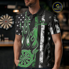 Load image into Gallery viewer, Custom Green Thin Line US Flag Patriotic Flame Dartboard Dart Men Polo Shirts, Dart Jerseys IPHW9641