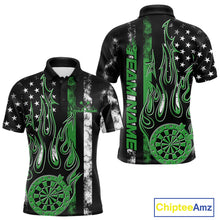 Load image into Gallery viewer, Custom Green Thin Line US Flag Patriotic Flame Dartboard Dart Men Polo Shirts, Dart Jerseys IPHW9641