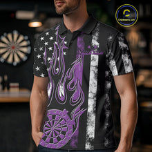Load image into Gallery viewer, Custom Purple Thin Line US Flag Patriotic Flame Dartboard Dart Men Polo Shirts, Dart Jersey IPHW9642