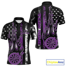 Load image into Gallery viewer, Custom Purple Thin Line US Flag Patriotic Flame Dartboard Dart Men Polo Shirts, Dart Jersey IPHW9642