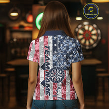 Load image into Gallery viewer, Custom US Flag Patriotic Dart Pulse Line Polo Shirts For Women, Dart Team Shirt IPHW9649