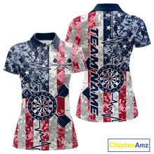 Load image into Gallery viewer, Custom US Flag Patriotic Dart Pulse Line Polo Shirts For Women, Dart Team Shirt IPHW9649