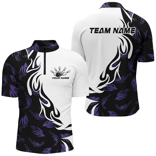 Black And Purple Custom Bowling Shirts For Men, Bowling Polo Bowling League Shirts IPHW7399