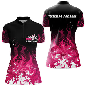 Custom Pink Flame Bowling Shirts For Women, Team Name Bowling League Shirts Bowlers Outfits IPHW7403