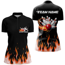 Load image into Gallery viewer, Custom Flame Bowling Shirts For Women, Bowling Team Shirts With Name Bowling League Shirt IPHW7406