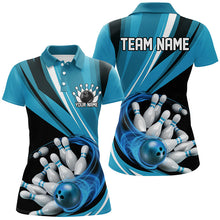 Load image into Gallery viewer, Custom Blue Flame Ladies Bowling Shirts, Bowling League Bowling Team Shirts Bowlers Outfit IPHW7415