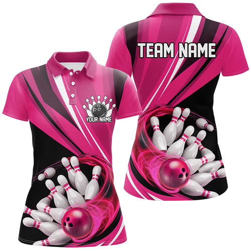 Custom Pink Flame Ladies Bowling Shirts, Bowling League Bowling Team Shirts Bowlers Outfit IPHW7416