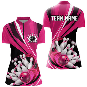 Custom Pink Flame Ladies Bowling Shirts, Bowling League Bowling Team Shirts Bowlers Outfit IPHW7416