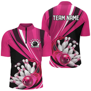 Custom Pink Flame Bowling Shirts For Men, Bowling League Bowling Team Shirts Bowlers Outfit IPHW7416