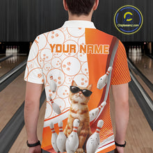 Load image into Gallery viewer, Custom Funny Smirk Orange Cat With Sunglasses Bowling Team Men Polo Shirts IPHW10104