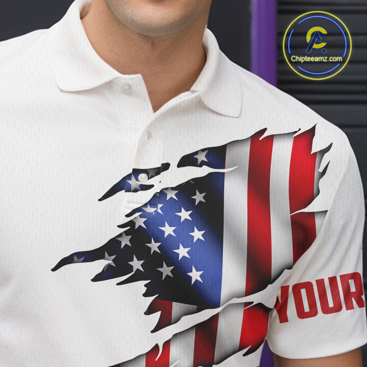 Quarter Zip Custom Mens Bowling Shirts, Customizable American Flag Bowling Pin Quarter Zip Shirt For Team IPHW3809