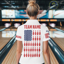 Load image into Gallery viewer, Custom Women's Bowling Shirts, Customizable American Flag Bowling Pin Polo Shirt For Team IPHW3809
