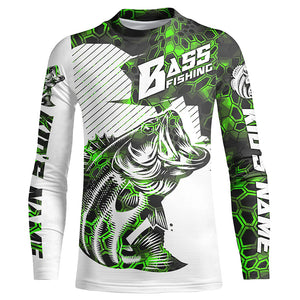 Personalized Bass Fishing Jerseys, Bass Fishing Long Sleeve Fishing Tournament Shirts | Green Camo IPHW5750