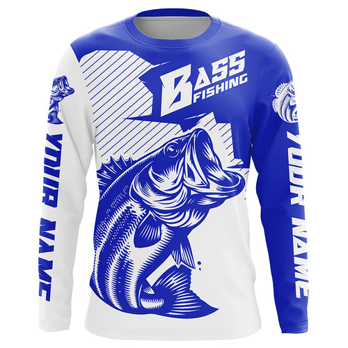 Personalized Bass Fishing Jerseys, Bass Fishing Long Sleeve Fishing Tournament Shirts | Blue IPHW5752